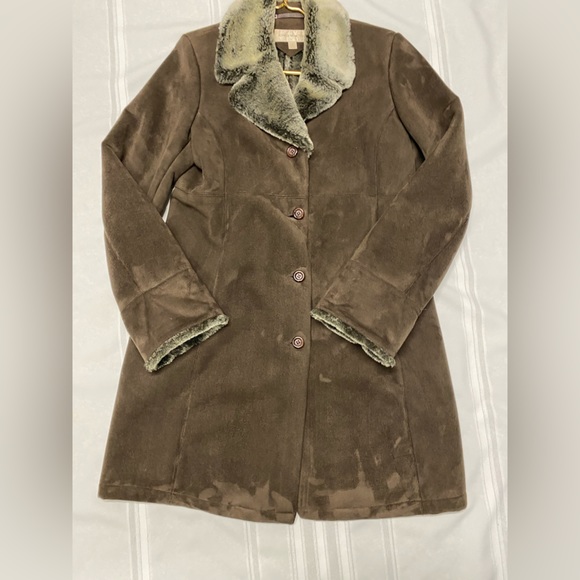 Jones New York Long Faux Suede Jacket with Faux Fur Collar Size M - Picture 2 of 10